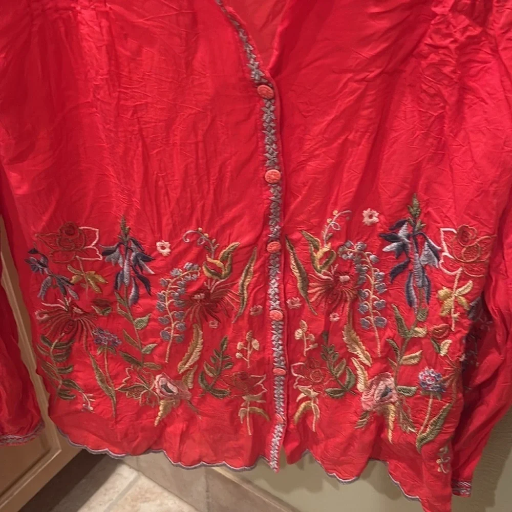 Johnny Was Red Floral Embroidered Blouse - Picture 4 of 9